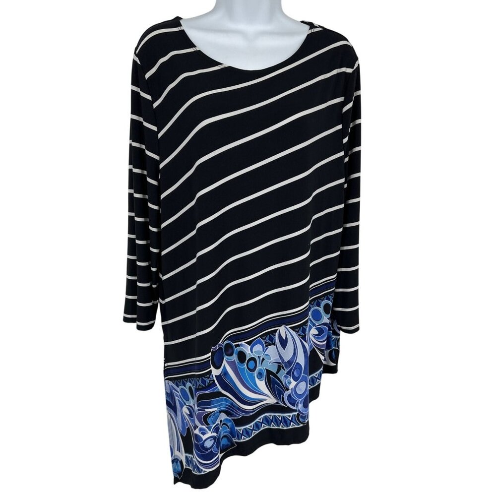 Travelers by Chico's 3/4 Sleeve Striped Asymmetrical Hem Tunic Size XL